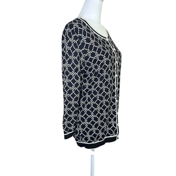 Talbots Charming Cardigan Geo Pearl Black White Button-up Light Sweater Sz Med - Picture 5 of 11